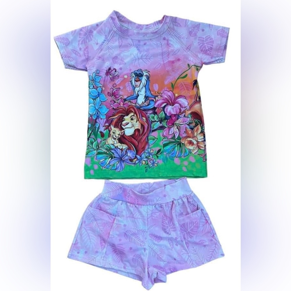 Kids with Lion King Print - Pink and Green